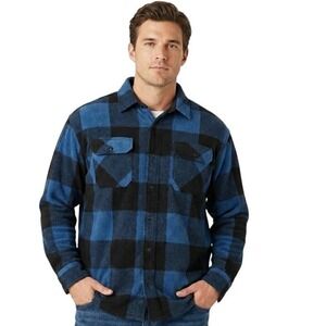 Wrangler Mens Flannel Lined 2XL Shirt Jacket Blue Black Buffalo Plaid Outdoors